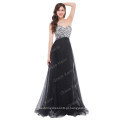 Grace Karin 2016 Fashion Andar Comprimento Sexy Black Strapless Beaded Long baratos Prom Dresses Rhinestone CL3107-1